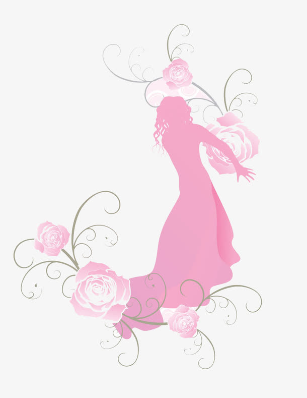 粉色花与美女免抠素材免抠