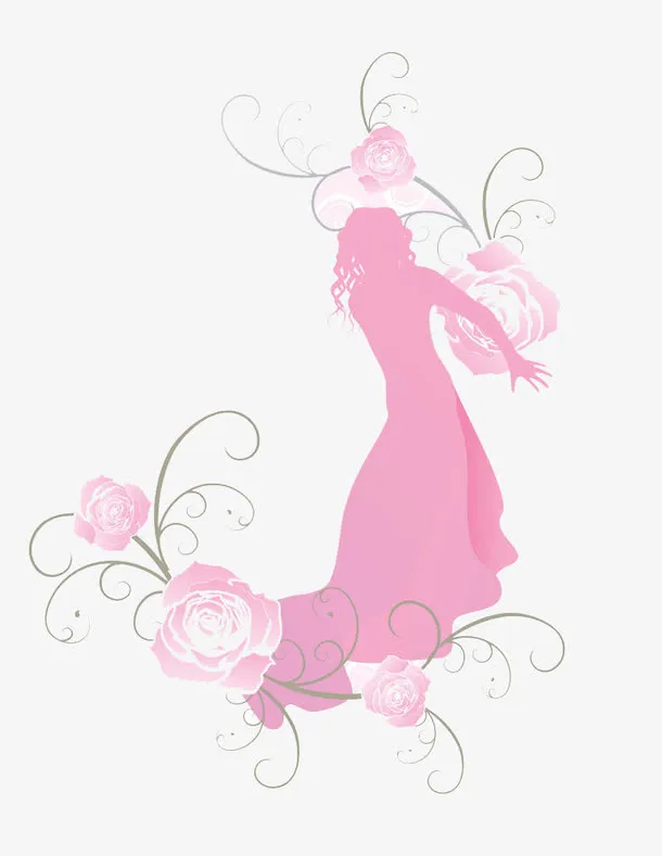粉色花与美女免抠素材免抠