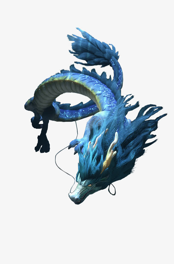 手绘蓝色龙纹装饰免抠