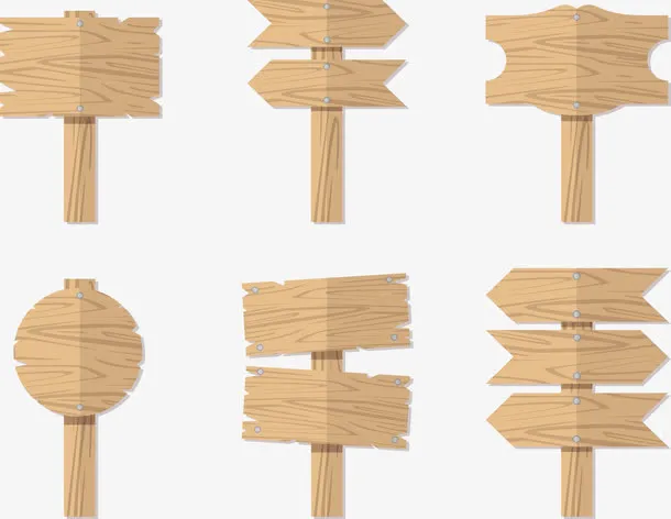 6款扁平化木质路牌矢量免抠