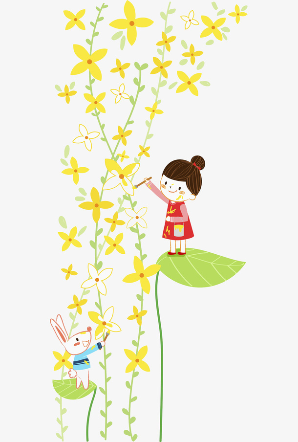 卡通春暖花开小女孩免抠免抠