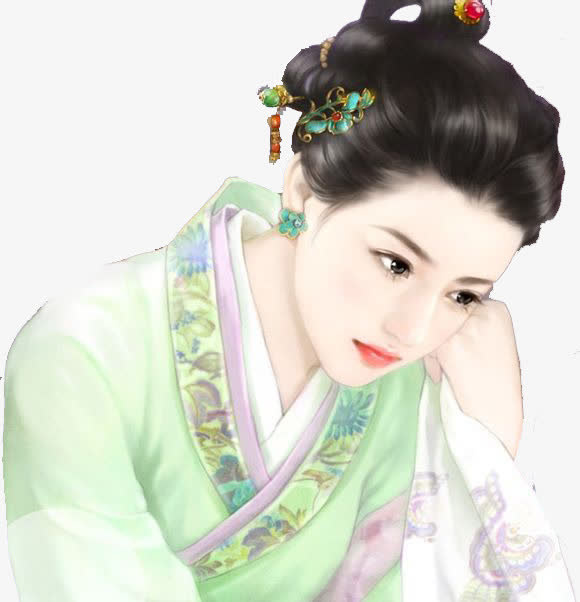 低头凝视女子古风立绘免抠