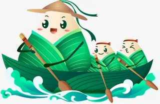 卡通划龙舟的粽子免抠