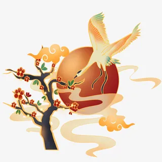 中国风落日仙鹤素材免抠