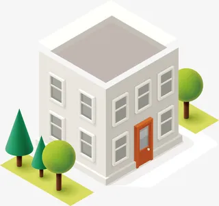 黄色门楼房2.5D城市小区建筑免抠