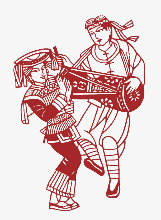 少数民族剪纸鼓舞免抠