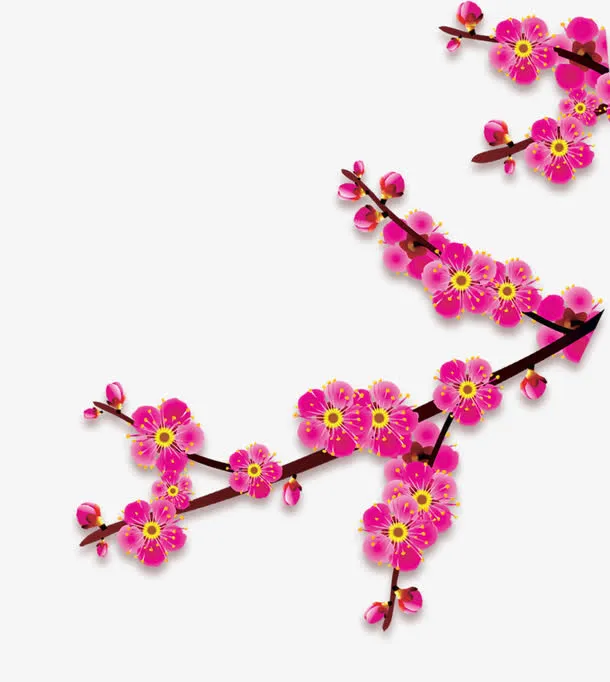 手绘桃花树枝装饰图案免抠