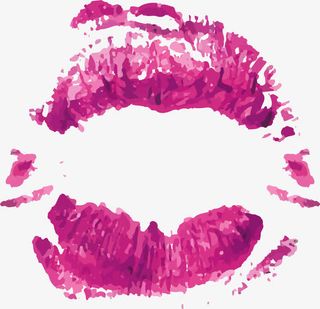 玫红色水彩接吻红唇免抠漂浮花瓣元素