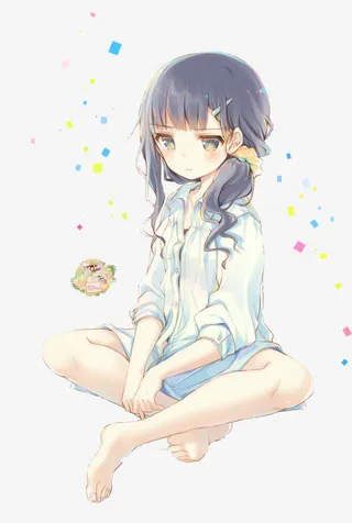 创意合成手绘马尾少女免抠