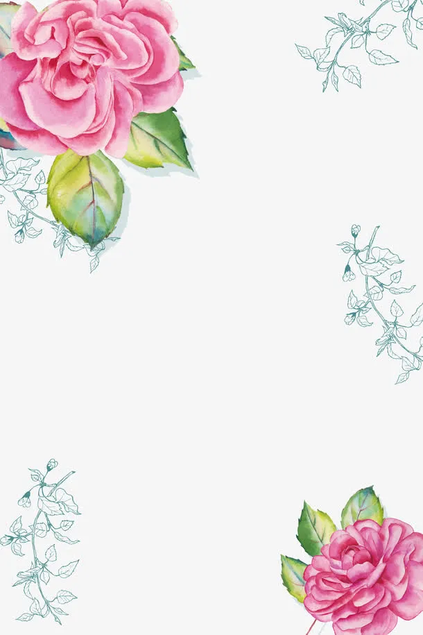 手纷水彩粉色花朵边框免抠