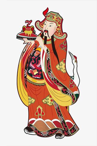春节纯线条填充卡通门神财神赵公免抠