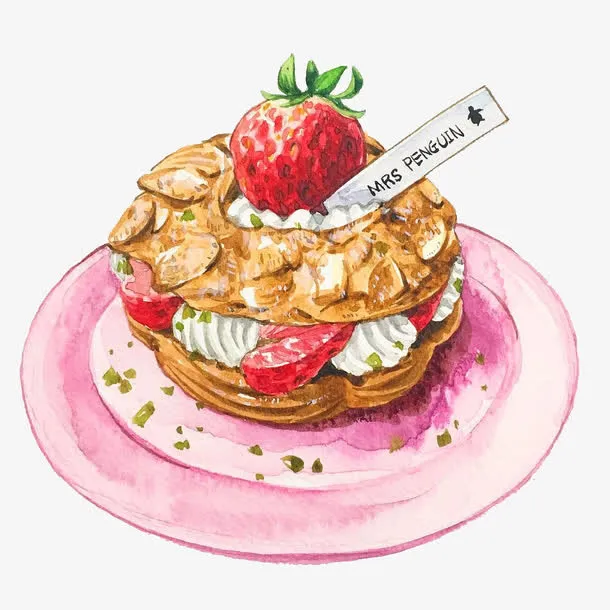 手絵草莓鮮奶油泡芙免抠