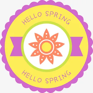 春天圆形清新标签免抠