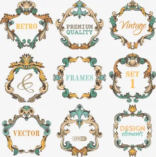 9款复古异形花边边框矢量素材免抠