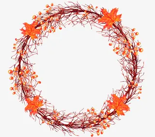 手绘卡通红色枫叶花环免抠