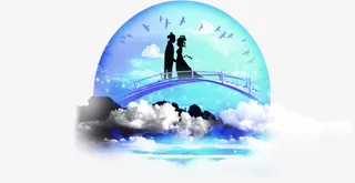 蓝色鹊桥相会七夕免抠