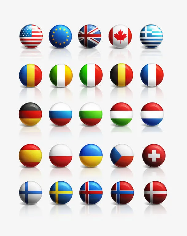 球型各国国旗汇总免抠