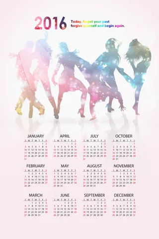 2016年人物剪影日历PSD分层素材免抠