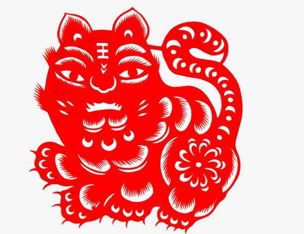 中国风红色老虎剪纸免抠图免抠