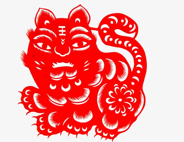 中国风红色老虎剪纸免抠图免抠