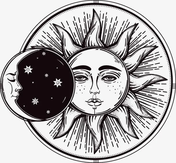 手绘太阳和月亮免抠