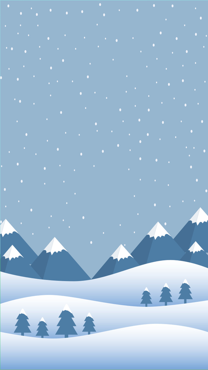 蓝色简约文艺卡通手绘户外冬季下雪场景设计高清