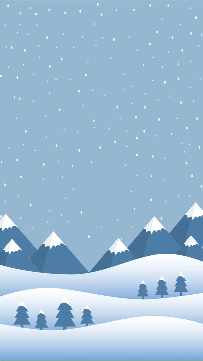 蓝色简约文艺卡通手绘户外冬季下雪场景设计高清
