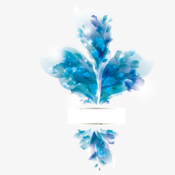 对称蓝花免抠