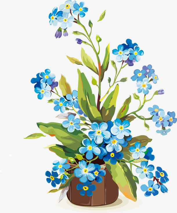 蓝色鲜花摆台元素免抠
