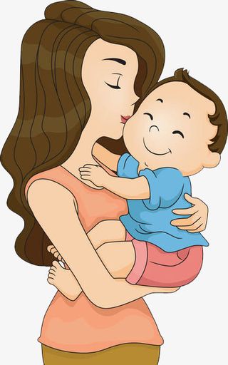 母亲亲吻婴儿插画免抠
