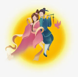 牛郎织女和月亮装饰免抠