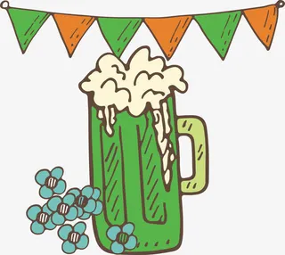 彩旗啤酒杯春季春天立春卡通手绘免抠