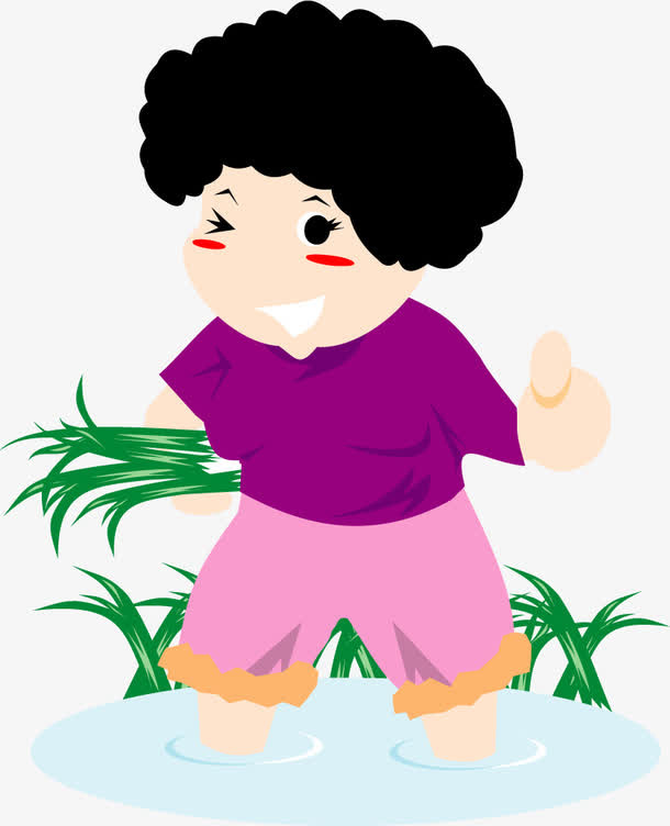矢量手绘插秧苗的阿姨免抠