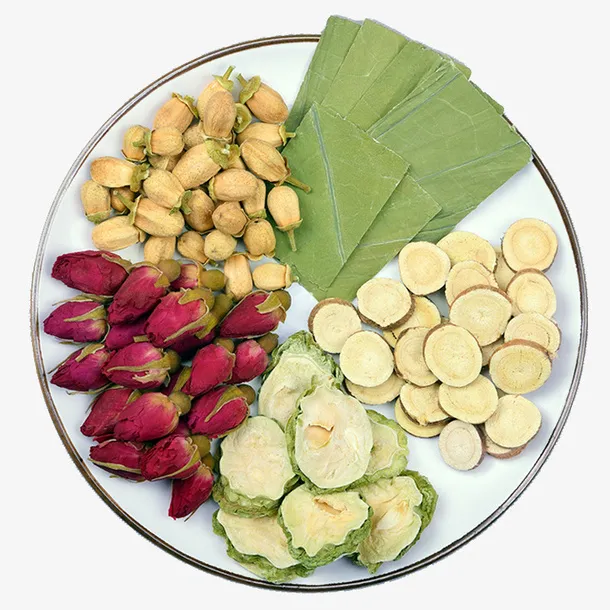 盘子里的花草茶免抠