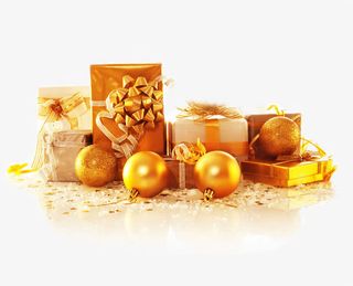 一堆金色礼品盒免抠