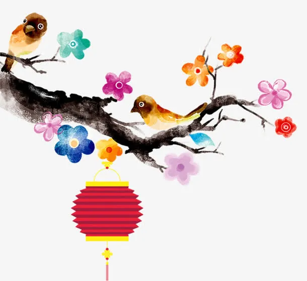 新年装饰彩绘梅花素材免抠