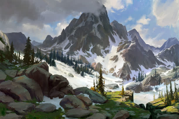 野外山峰雪景插画免抠