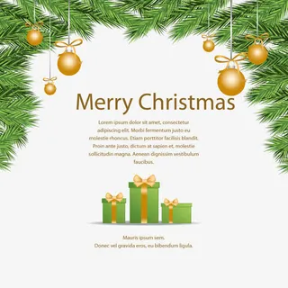 绿色松枝与礼盒矢量图免抠