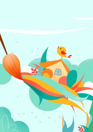 春天手绘插画海报背景模板高清