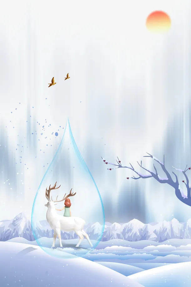 雪地白鹿冬天元素图免抠
