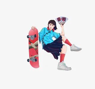 国潮手绘人物素材免抠