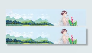 淘宝简约绿色背景 女孩手捧花高清