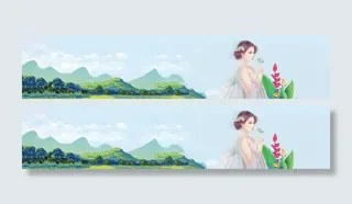 淘宝简约绿色背景 女孩手捧花高清