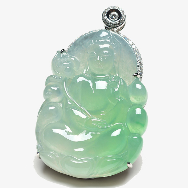 淡绿翡翠观音玉牌免抠
