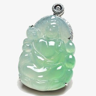 淡绿翡翠观音玉牌免抠