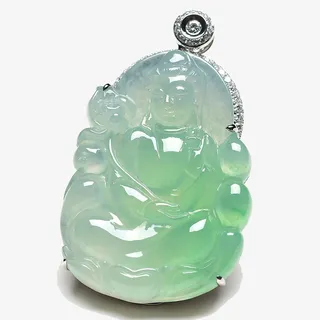 淡绿翡翠观音玉牌免抠