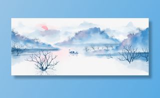 中国风手绘水墨风景山水徽派建筑 5免抠装饰中国风元素