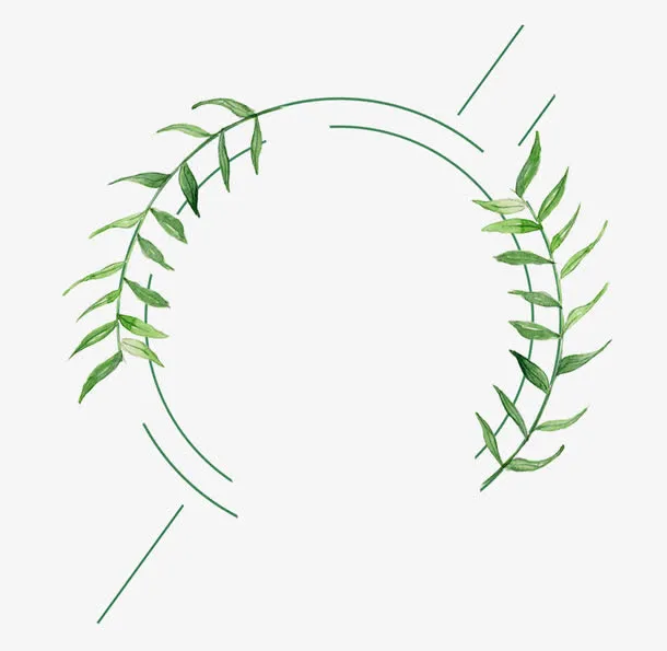 手绘夏日树枝绿叶装饰圆环边框免抠