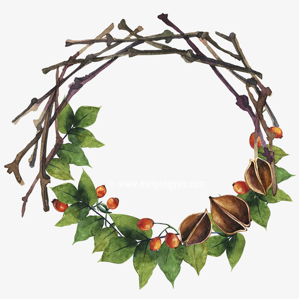 手绘花环标签免抠