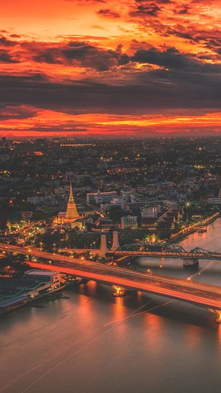 红色云霞城市H5背景元素高清